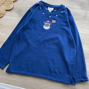 VTG Quacker Factory Womens L Patriotic Snowman Sweatshirt Sequin Bling Christmas